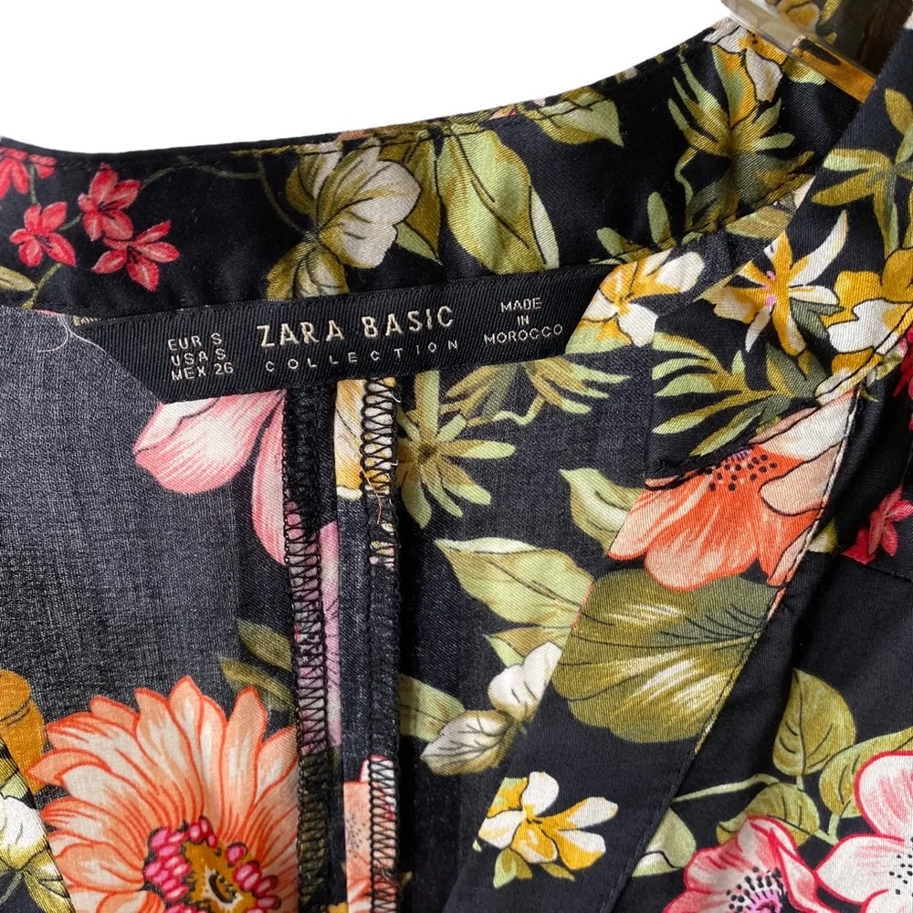 Zara Basic Collection Floral Oriental Silky Button Down Popover Blouse Small - Picture 7 of 8